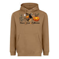 Toasted Coconut Peace Love Halloween Heavyweight Hoodie - texasbilliewilder
