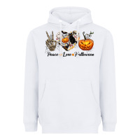 White Peace Love Halloween Heavyweight Hoodie - texasbilliewilder