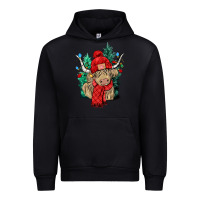 Black Red Christmas long haired Cow Urban Hoodie - NancyCooperArtShop