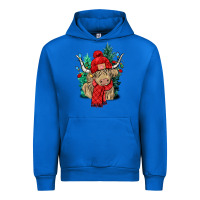 Cobalt Red Christmas long haired Cow Urban Hoodie - NancyCooperArtShop