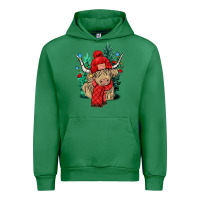 Emerald Red Christmas long haired Cow Urban Hoodie - NancyCooperArtShop