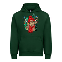 Forest Green Red Christmas long haired Cow Urban Hoodie - NancyCooperArtShop