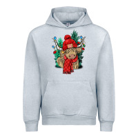 Heather Grey Red Christmas long haired Cow Urban Hoodie - NancyCooperArtShop