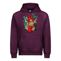 Mauve Wine Red Christmas long haired Cow Urban Hoodie - NancyCooperArtShop