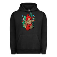 Pigment Black Red Christmas long haired Cow Urban Hoodie - NancyCooperArtShop