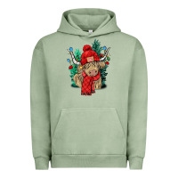 Pigment Oil Green Red Christmas long haired Cow Urban Hoodie - NancyCooperArtShop
