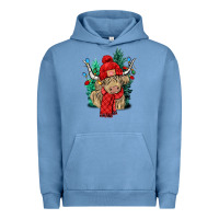 Pigment Pebble Blue Red Christmas long haired Cow Urban Hoodie - NancyCooperArtShop