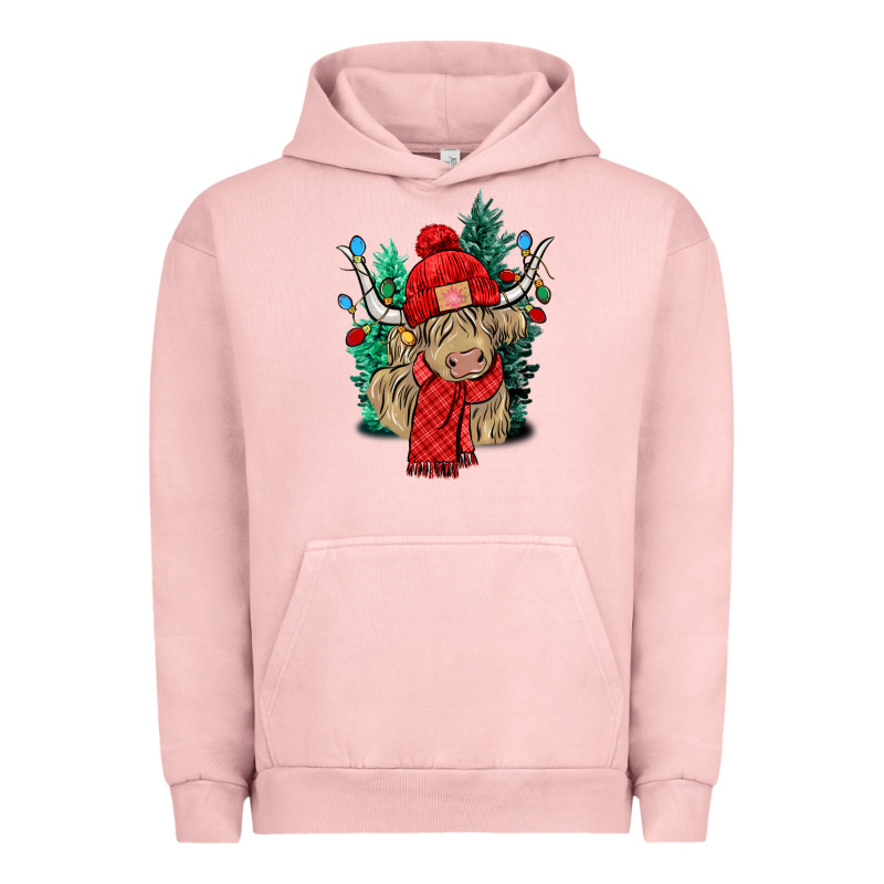 Red Christmas Long Haired Cow Urban Hoodie by NancyCooperArtShop | Teevron