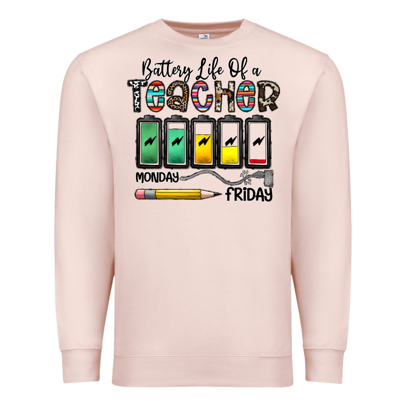 Battery Life Of A Teacher Monday Friday Premium Sweatshirt by CowhideDigitalArt | Teevron