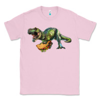 Bubblegum Pink T-Rex dinosaur holding a taco Classic Tee - RanaPortraitStore
