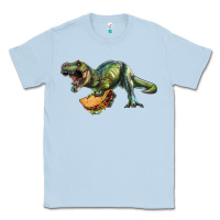 Dusty Blue T-Rex dinosaur holding a taco Classic Tee - RanaPortraitStore