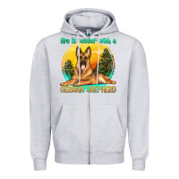 Heather Grey life is better with a german shepherd Zipper Hoodie - texasbilliewilder