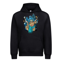 Black Winter long haired Cow Urban Hoodie - NancyCooperArtShop
