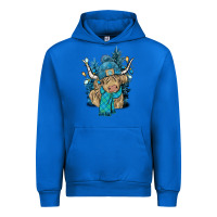 Cobalt Winter long haired Cow Urban Hoodie - NancyCooperArtShop