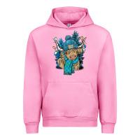 Fuchsia Pink Winter long haired Cow Urban Hoodie - NancyCooperArtShop