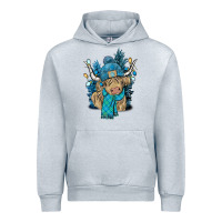 Heather Grey Winter long haired Cow Urban Hoodie - NancyCooperArtShop