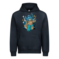 Navy Winter long haired Cow Urban Hoodie - NancyCooperArtShop
