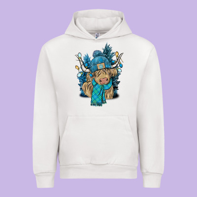 Winter Long Haired Cow Urban Hoodie Designed By Nancycooperartshop