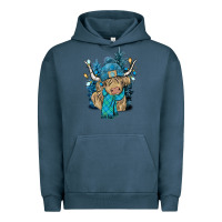 Pigment Midnight Navy Winter long haired Cow Urban Hoodie - NancyCooperArtShop