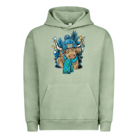 Pigment Oil Green Winter long haired Cow Urban Hoodie - NancyCooperArtShop