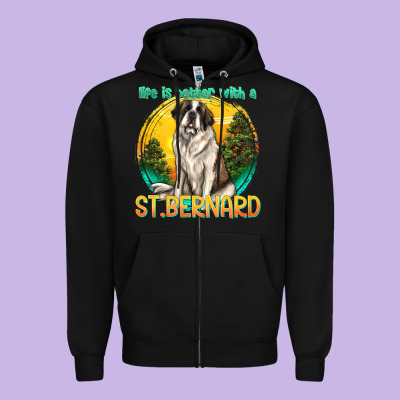 Life Is Better With A St.bernard Zipper Hoodie Designed By Texasbilliewilder