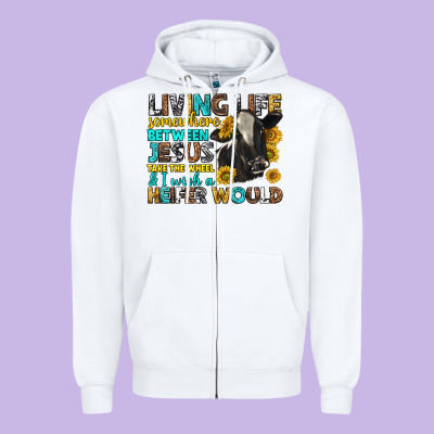 Living Life Somewhere Between Jesus Zipper Hoodie Designed By Texasbilliewilder