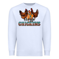 White crazychickens Premium Sweatshirt - CowhideDigitalArt