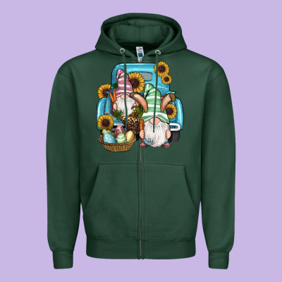 Zipper Hoodie Easter Gnomes Egg Sunflowers Truck