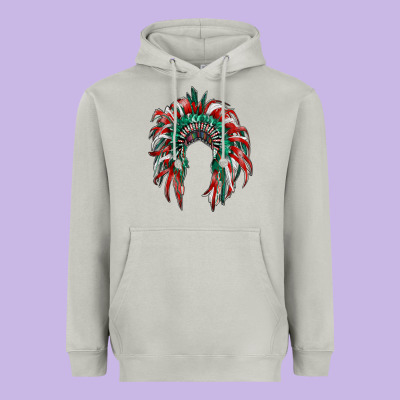 Mexican Flag Indian Headdress Heavyweight Hoodie Designed By Ranaportraitstore