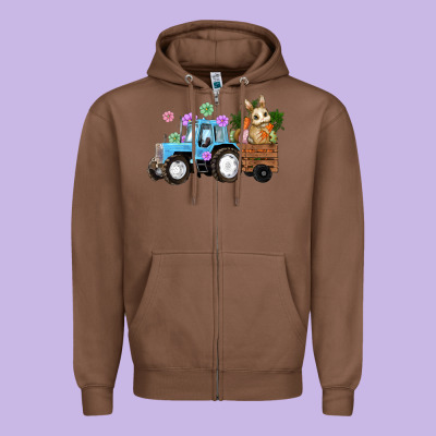 Zipper Hoodie Happy Easter Tractor with Bunny Flowers and Carrot