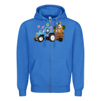 True Royal Happy Easter Tractor with Bunny Flowers and Carrot Zipper Hoodie - RanaPortraitStore