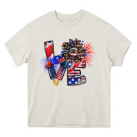 Cream patriotic Love Heavy Core Tee - CowhideDigitalArt