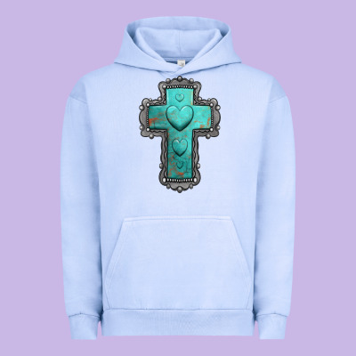 Turquoise Gemstone Cross Urban Hoodie Designed By Jasminsmagicworld