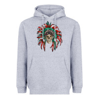 Heather Grey mexican flag indian headdress with  skull Heavyweight Hoodie - RanaPortraitStore