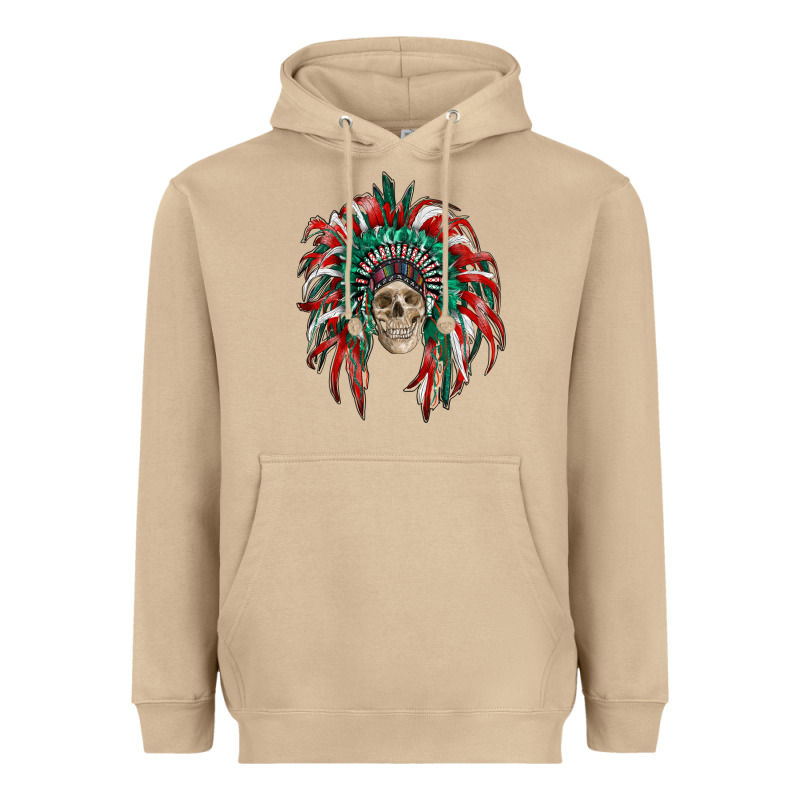 Mexican Flag Indian Headdress With  Skull Heavyweight Hoodie by RanaPortraitStore | Teevron