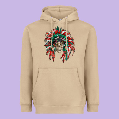 Mexican Flag Indian Headdress With  Skull Heavyweight Hoodie Designed By Ranaportraitstore
