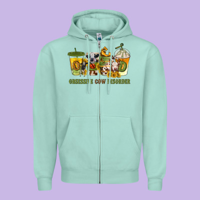 Obsessive Cow Disorder Coffee Cups Zipper Hoodie Designed By Texasbilliewilder