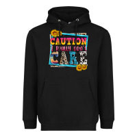 Black caution i really don't care Heavyweight Hoodie - Zillion Design Studio