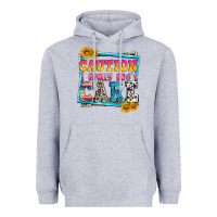 Heather Grey caution i really don't care Heavyweight Hoodie - Zillion Design Studio