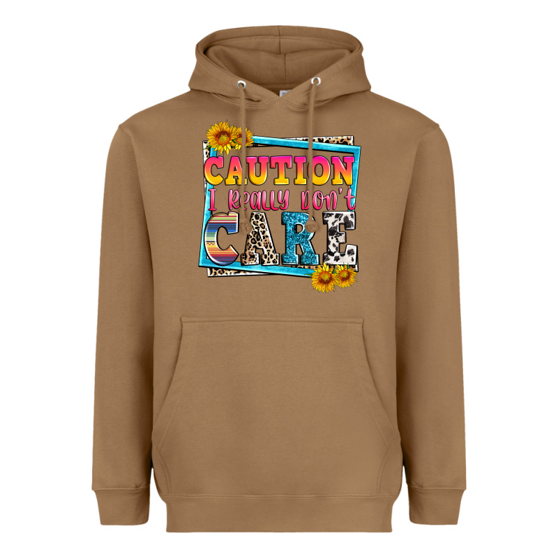 Caution I Really Don't Care Heavyweight Hoodie by Zillion Design Studio | Teevron