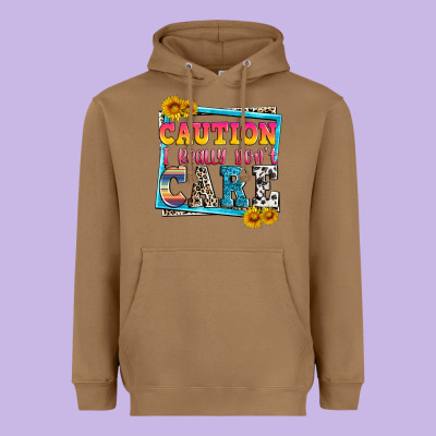 Caution I Really Don't Care Heavyweight Hoodie Designed By Zillion Design Studio