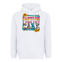 White caution i really don't care Heavyweight Hoodie - Zillion Design Studio