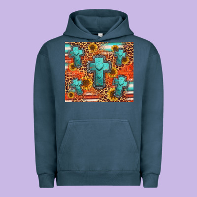 Turquoise Cross Pattern Urban Hoodie Designed By Jasminsmagicworld