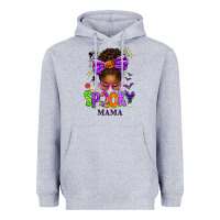 Heather Grey Halloween Afro Messy Bun Spooky Mama Heavyweight Hoodie - texasbilliewilder