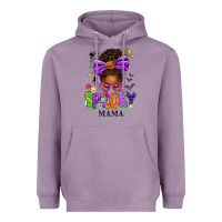 Lavender Halloween Afro Messy Bun Spooky Mama Heavyweight Hoodie - texasbilliewilder