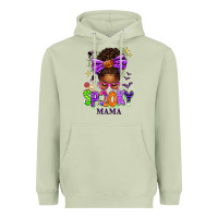 Matcha Halloween Afro Messy Bun Spooky Mama Heavyweight Hoodie - texasbilliewilder