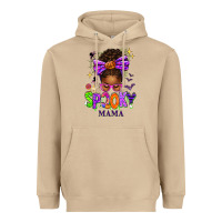 Mushroom Halloween Afro Messy Bun Spooky Mama Heavyweight Hoodie - texasbilliewilder