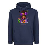 Navy Halloween Afro Messy Bun Spooky Mama Heavyweight Hoodie - texasbilliewilder