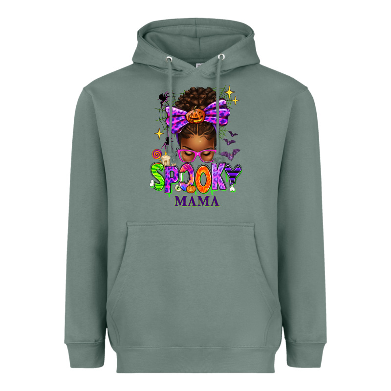 Halloween Afro Messy Bun Spooky Mama Heavyweight Hoodie by texasbilliewilder | Teevron