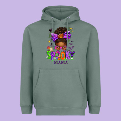 Halloween Afro Messy Bun Spooky Mama Heavyweight Hoodie Designed By Texasbilliewilder